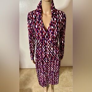 Calvin Klein Red and Purple Long Sleeve Dress